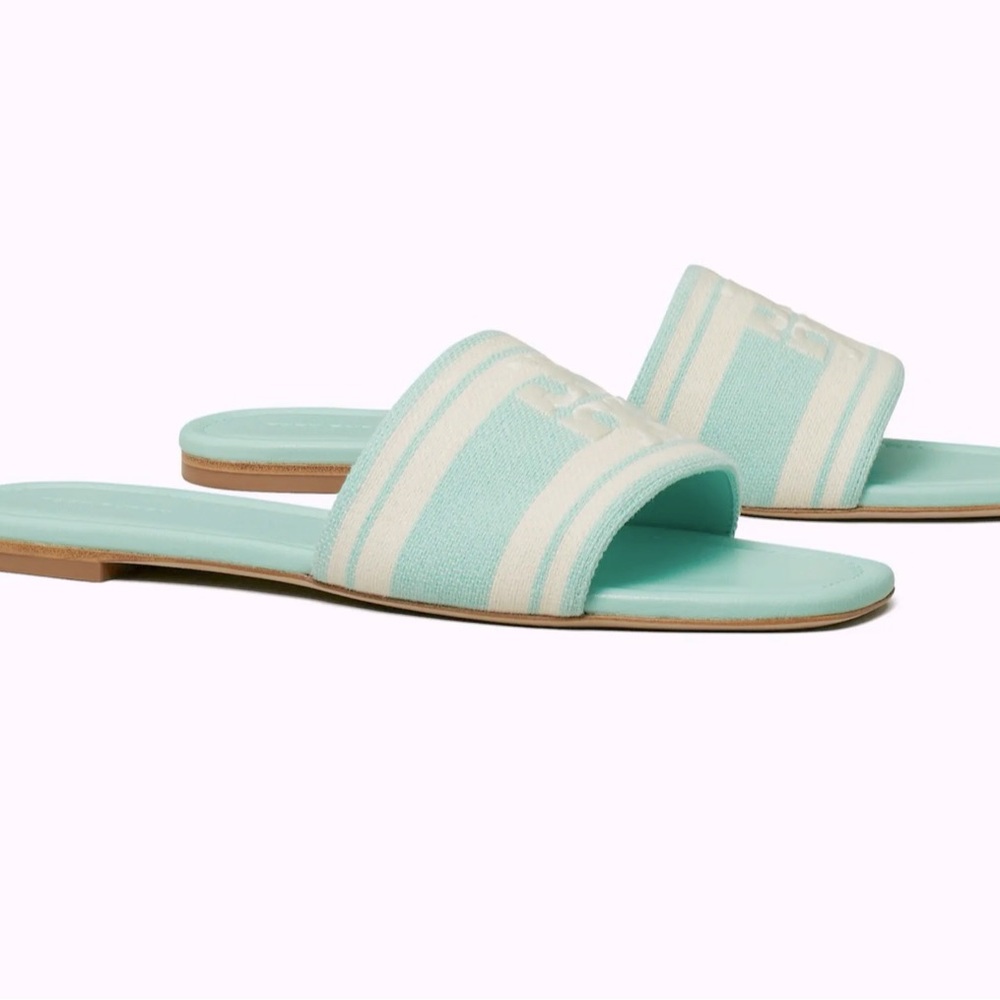 TORY BURCH DOUBLE T JACQUARD SLIDE SANDALS